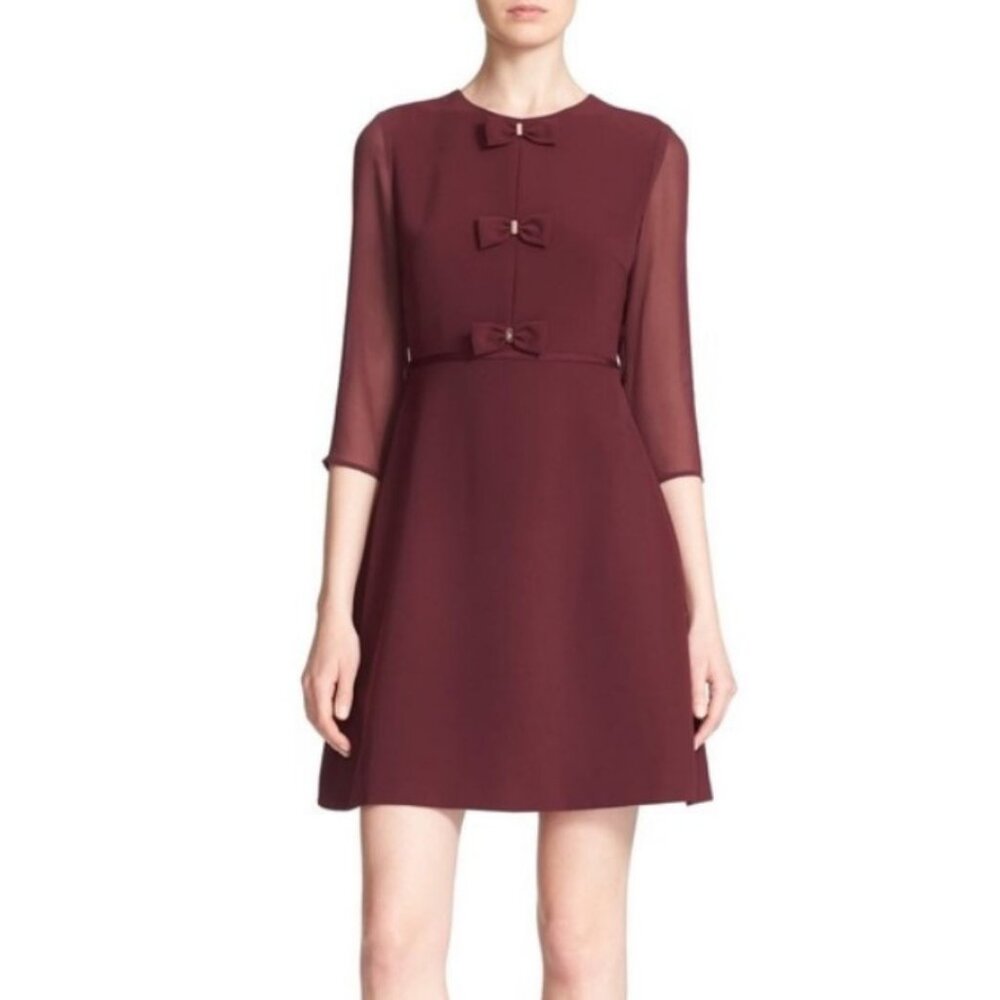 Ted Baker Finna Dress Bow Detail Maroon TED 0/ XXS